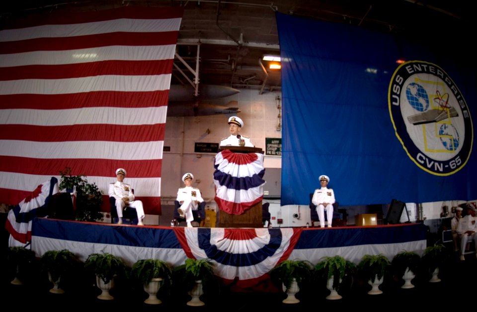US Navy 070517-N-0696M-307 Chief of Naval Operations (CNO) Adm. Mike Mullen speaks at the change of command ceremony for Commander, U.S. Fleet Forces Command (CFFC) aboard USS Enterprise (CVN 65)