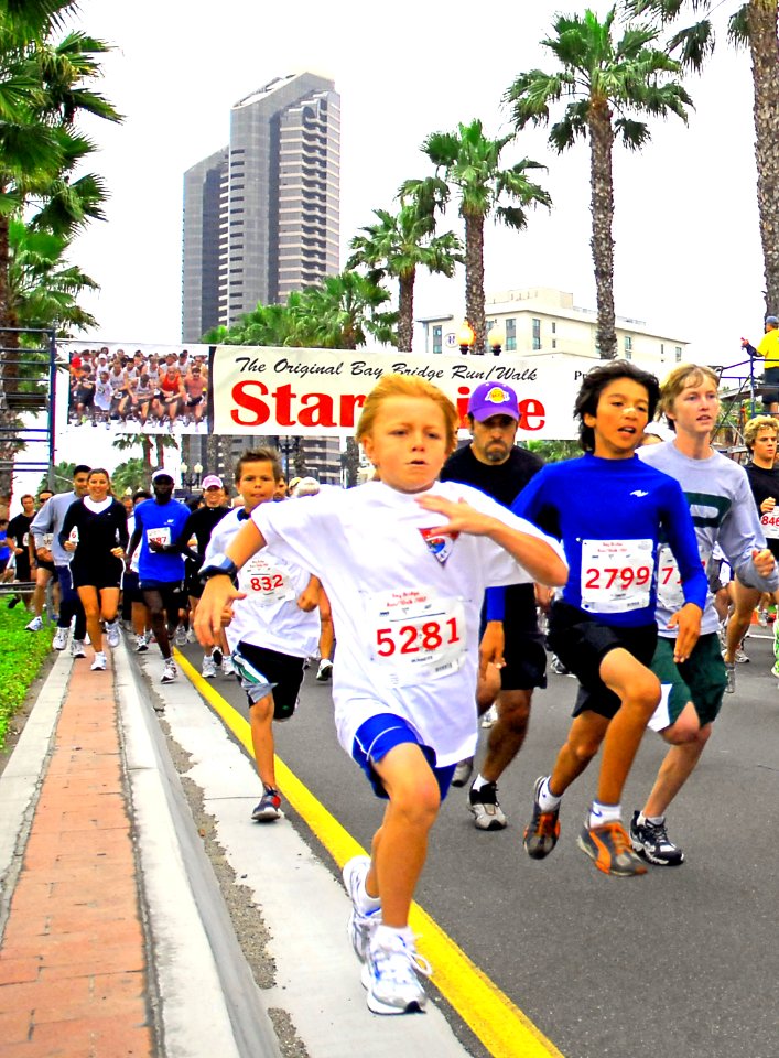 US Navy 070520-N-4774B-087 Runners participating in the Navy's 21st Original Bay Bridge Run-Walk 2007 take off at the beginning of the four-mile course over the Coronado Bay Bridge