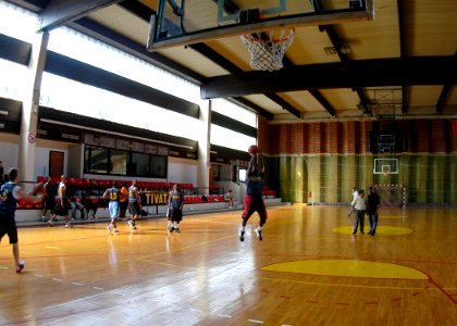 US Navy 070522-N-9095H-009 Machinist's Mate 2nd Class Leon Robinson warms up his jump shot before the basketball game between USS Emory S. Land (AS 39) Sailors and the Montenegrin host team