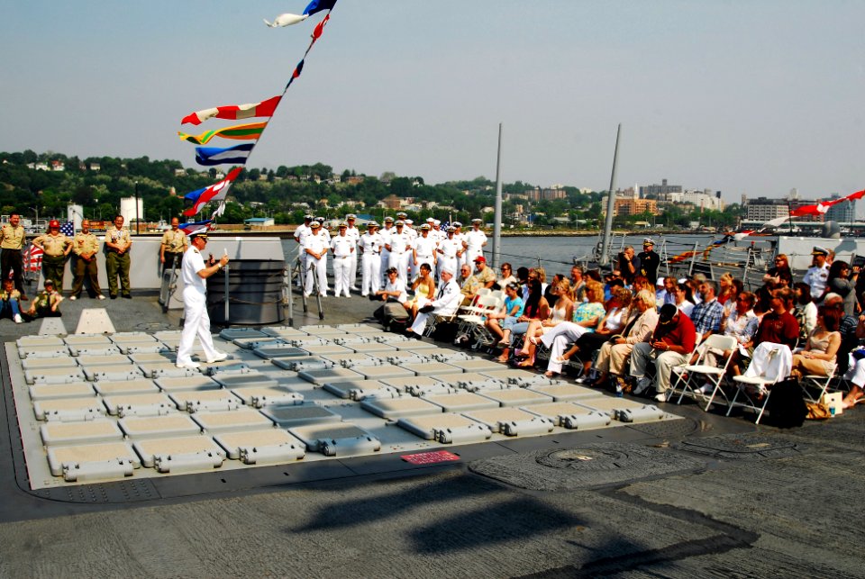 US Navy 070526-N-5758H-026 Capt. Rick Williams, Commodore, Destroyer Squadron 26, thanks the crowd for attending the Eagle Scout ceremony aboard guided-missile destroyer USS Oscar Austin (DDG 79), as part of the festivities for
