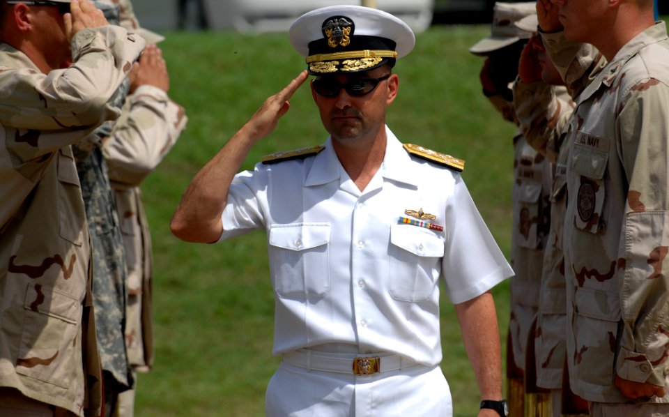 US Navy 070522-N-2653P-006 Commander, United States Southern Command Adm. James Stavridis, salutes before the start of the Joint Task Force
