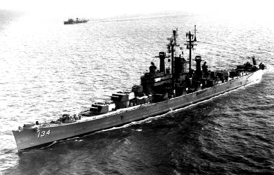 USS Des Moines (CA-134) underway, circa in the late 1950s