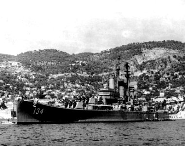USS Des Moines (CA-134) at anchor off Villefranche-sur-Mer, France, circa in 1955 photo