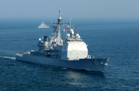 US Navy 070528-N-5459S-046 Guided-missile cruiser USS Normandy (CG 60) shown underway during a photo exercise (PHOTOEX) in the Baltic Sea