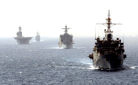 US Navy 070604-N-3038W-097 The Bonhomme Richard Expeditionary Strike Group, follows the Nimitz-class aircraft carrier USS John C. Stennis (CVN 74) and USS O'Kane (DDG 77) during an exercise that tests the strike group's ability