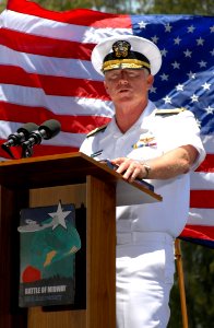 US Navy 070604-N-4965F-018 Commander, U.S. Pacific Fleet, Adm. Robert F. Willard, delivers his remarks during the 65th anniversary of the Battle of Midway commemoration ceremony on Midway Atoll