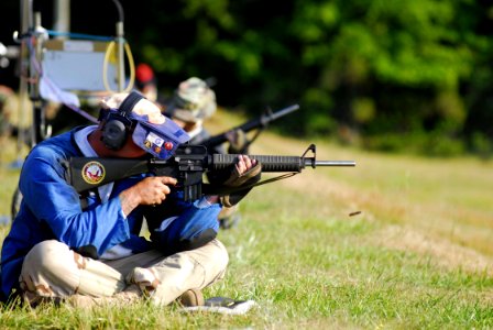 US Navy 070531-N-1688B-140 Chief Aviation Warfare Systems Operator Ken Jensen stays focused as he competes in the rapid-fire competition