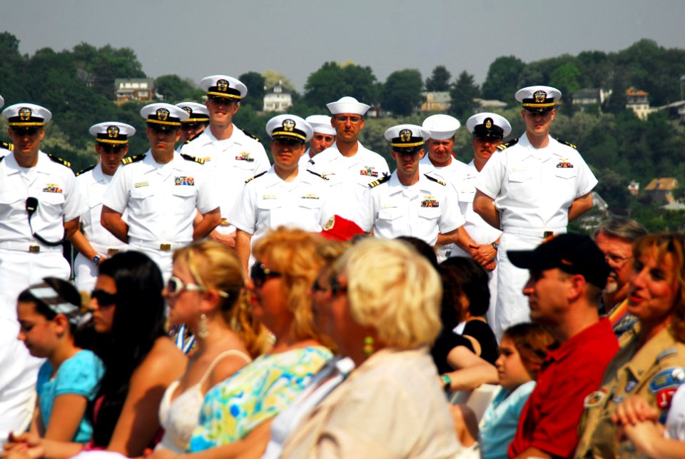 US Navy 070526-N-5758H-035 Sailors stand at parade rest during an Eagle Scout ceremony aboard guided-missile destroyer USS Oscar Austin (DDG 79), as part of the festivities for Fleet Week