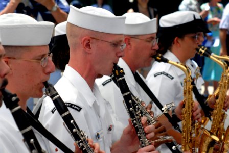 US Navy 070604-N-4965F-006 Sailors assigned to the U.S. Pacific Fleet Band perform on Midway Atoll for more than 1,500 distinguished guests and visitors of the U.S. Fish and Wildlife Service, International Midway Memorial Found