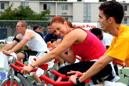 US Navy 070605-N-9604C-079 A cyclist gives the thumbs up during a cycling competition held at Fleet Anti-Submarine Warfare (FASW) base