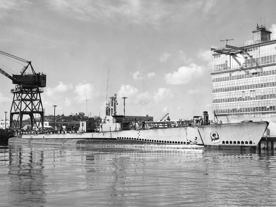 USS Dentuda (SS-335) at the at San Francisco Naval Shipyard , circa in the 1950s