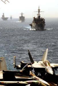 US Navy 070604-N-3038W-089 The Bonhomme Richard Expeditionary Strike Group, follows the Nimitz-class aircraft carrier USS John C. Stennis (CVN 74) and USS O'Kane (DDG 77) during an exercise that tests the strike group's ability