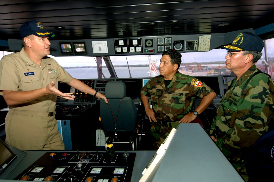 US Navy 070606-N-0989H-023 Commander, Task Group 40.9, Capt. Douglas Wied, greets Vicealmirante Carlos Rene Alvarado Fernendez, Guatemalan Chief of Naval Operations