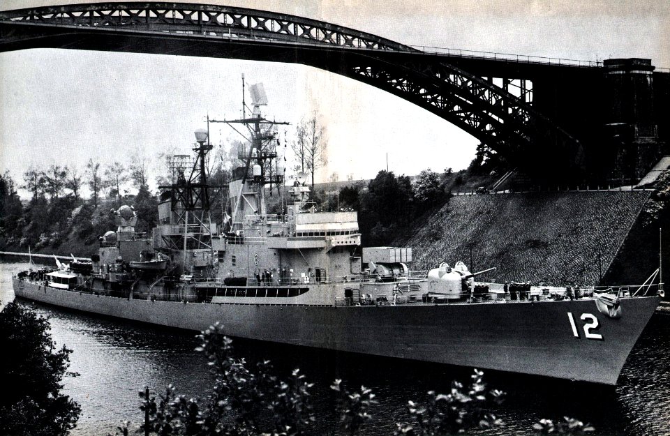 USS Dahlgren (DLG-12) under Levensauer Bridge in Kiel Canal 1962