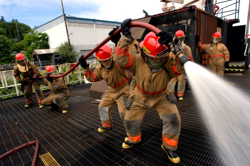 US Navy 070606-N-3390M-001 A group of 16 Sailors assigned to the Arleigh Burke class guided missile destroyer USS Shoup (DDG 86) get hands on firefighting training at Fremont Maritime Services in Seattle Washington