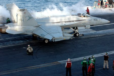 US Navy 070608-N-7128A-063 An F-A-18C Hornet assigned to the Sunliners of Strike Fighter Squadron (VFA) 81 prepares to launch during flight operations