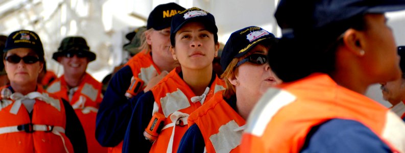 US Navy 070616-N-6278K-001 Sailors of Military Sealift Command hospital ship USNS Comfort (T-AH 20) muster on the flight deck during an abandon ship drill photo