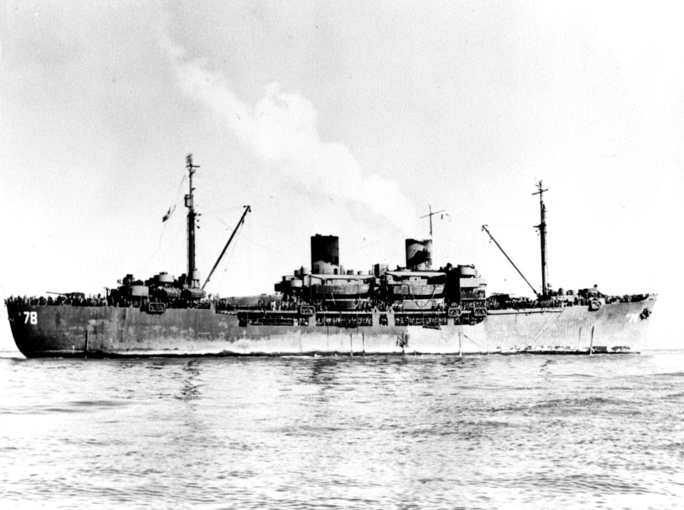USS Cullman (APA-78) underway, circa in late 1945 (NH 83404)