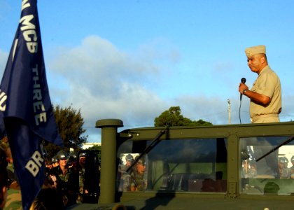 US Navy 070615-N-4198C-001 Master Chief Petty Officer of the Navy (MCPON) Joe R. Campa Jr. visits with Seabees from Naval Mobile Construction Battalion (NMCB) 3 and Naval Mobile Construction Battalion (NMCB) 7 during the battal