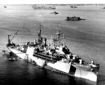 USS Currituck (AV-7) at anchor in Seeadler Harbor, Manus, on 19 October 1944 (NH 55534)