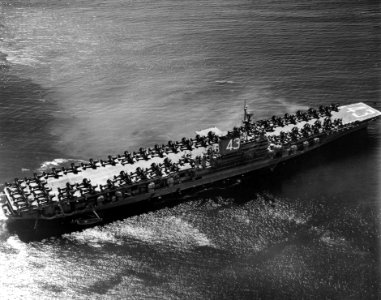 USS Coral Sea (CVB-43) underway at sea on 11 February 1948 (NNAM.1996.488.120.007)
