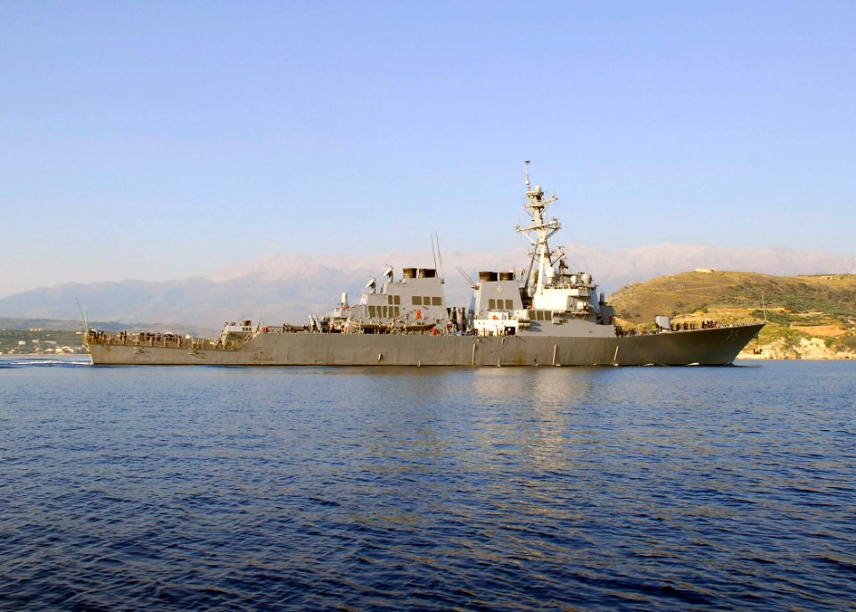 US Navy 070621-N-0780F-002 Arleigh Burke-class guided-missile destroyer USS Donald Cook (DDG 75) approaches Souda harbor for a scheduled port visit