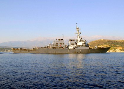 US Navy 070621-N-0780F-002 Arleigh Burke-class guided-missile destroyer USS Donald Cook (DDG 75) approaches Souda harbor for a scheduled port visit