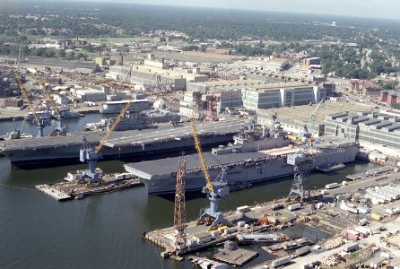 USS Coral Sea (CV-43) and Wasp (LHD-1) at Norfolk NS 1990