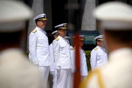 US Navy 070618-N-0696M-142 Chief of Naval Operations (CNO) Adm. Mike Mullen inspects sailors of the Japan Maritime Self Defense Force (JMSDF)