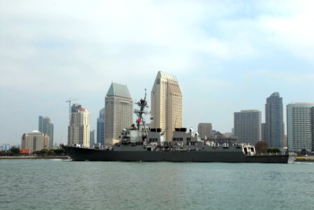 US Navy 070621-N-9909C-006 Guided-missile destroyer USS McCampbell (DDG 85) passes the downtown San Diego waterfront after getting underway from Naval Base San Diego