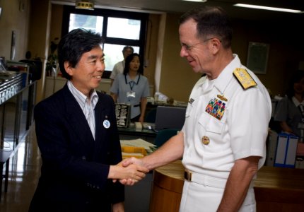 US Navy 070619-N-0696M-184 Chief of Naval Operations (CNO) Adm. Mike Mullen greets Yokosuka Mayor Ryoichi Kabaya during a visit to the mayor's office