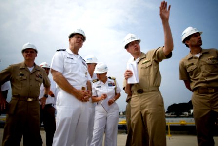 US Navy 070619-N-0696M-210 Chief of Naval Operations (CNO) Adm. Mike Mullen is briefed on the preparations being made at U.S. Fleet Activities, Yokosuka