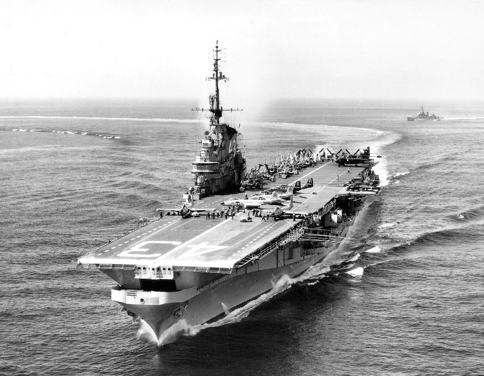 USS Coral Sea (CVA-43) underway at sea on 30 June 1955 (NNAM.1996.488.120.026)