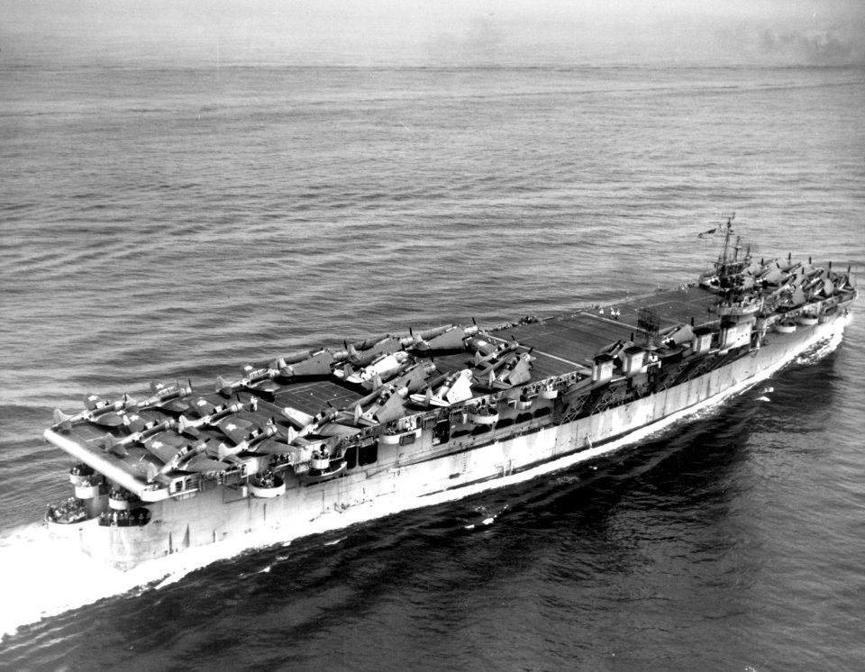 USS Cowpens (CVL-25) underway at sea on 17 July 1943 (80-G-K-74271)
