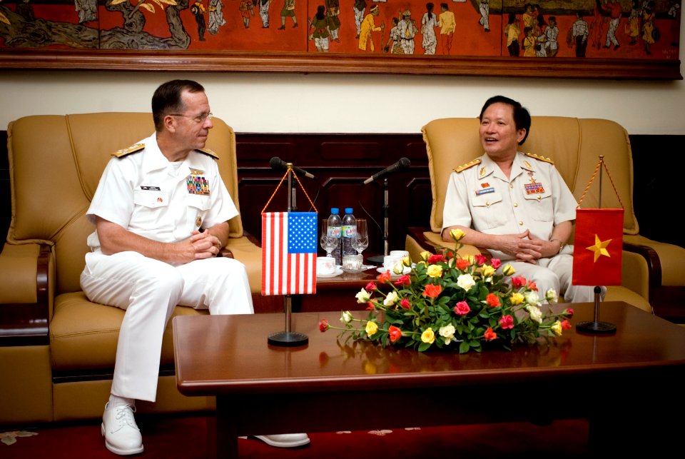 US Navy 070620-N-0696M-343 Chief of Naval Operations (CNO) Adm. Mike Mullen visits with Vietnamese Deputy Minister of National Defense, Senior Lt. Gen. Nguyen Huy Hieu during an office call