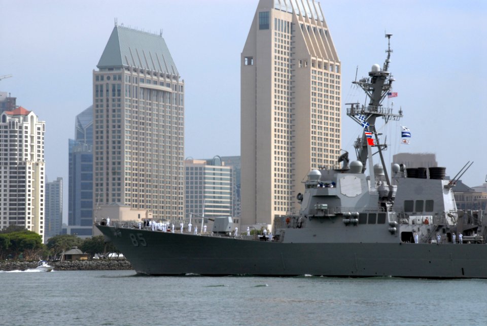 US Navy 070621-N-9909C-005 Guided-missile destroyer USS McCampbell (DDG 85) passes the downtown San Diego waterfront after getting underway from Naval Base San Diego