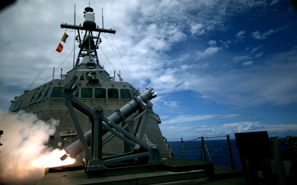 USS Coronado (LCS 4) launches harpoon missile during RIMPAC USS Coronado (LCS 4) launches harpoon missile during RIMPAC (28338302962)