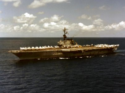 USS Coral Sea (CV-43) underway in the Pacific Ocean in 1977 (NNAM.1996.488.120.074)