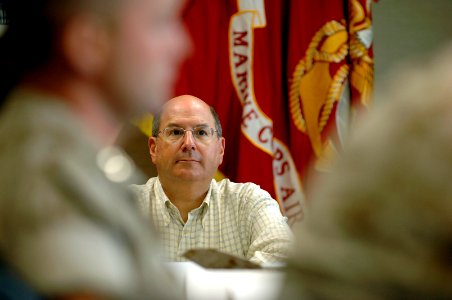 US Navy 070625-N-3642E-621 Secretary of the Navy (SECNAV) The Honorable Dr. Donald C. Winter is briefed on current issues affecting Marine Corps Air Station photo