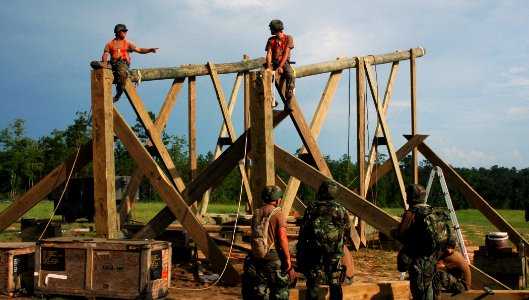 US Navy 070625-N-7367K-003 Seabees attached to Naval Mobile Construction Battalion (NMCB) 1, construct a guard tower that will overlook the battalion's forward operating base (FOB)