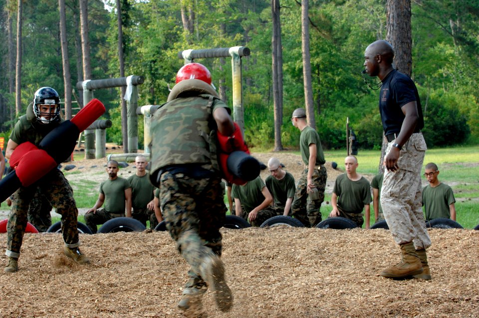 US Navy 070625-N-3642E-481 At Marine Corps Recruit Depot, Parris Island, Marine Corps recruits train together with pugil sticks to progress their hand-to-hand combat skills
