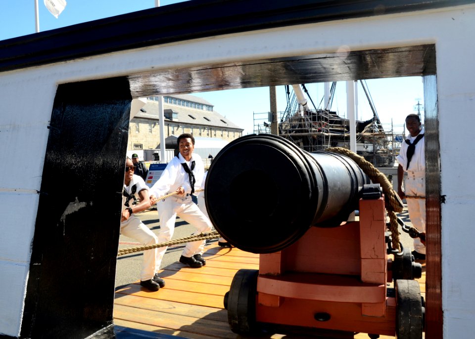 USS Constitution conducts a gun drill. (21548430053)