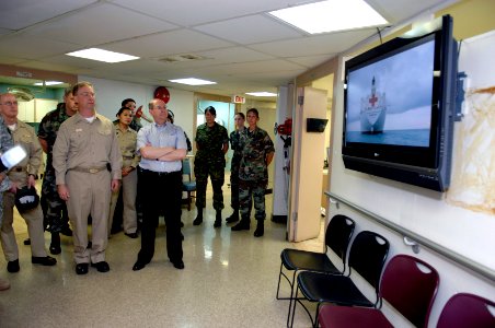 US Navy 070627-N-3642E-164 Secretary of the Navy (SECNAV) The Honorable Dr. Donald C. Winter is briefed on current humanitarian operations of the Military Sealift Command hospital ship USNS Comfort (T-AH 20)