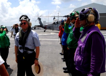 US Navy 070627-N-4238B-043 Secretary of the Navy (SECNAV) The Honorable Donald C. Winter is welcomed aboard Military Sealift Command (MSC) hospital ship USNS Comfort (T-AH 20) for a tour during a scheduled stop off the coast of