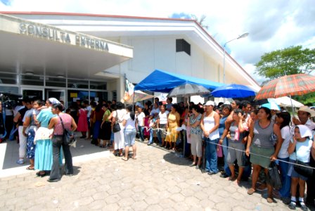 US Navy 070628-N-8704K-019 Patients await medical care outside the Puerto Barrios National Hospital photo
