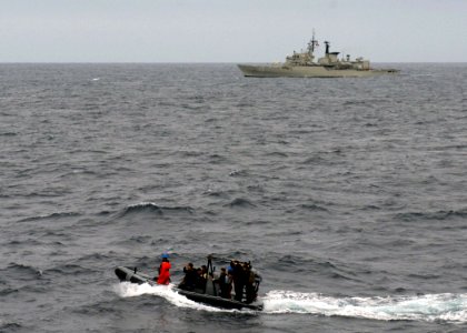 US Navy 070626-N-8861F-037 After the closing ceremonies of UNITAS Pacific 2007 the Commanding Officers return back to there respected ships by either helicopter or in this case a small boat