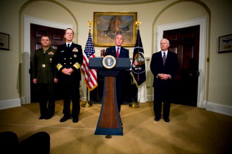 US Navy 070628-N-0696M-113 President George W. Bush announces the nomination of current Chief of Naval Operations (CNO) Adm. Mike Mullen and Gen. James E. Cartwright as Chairman and Vice-Chairman of the Joint Chiefs of Staff, r