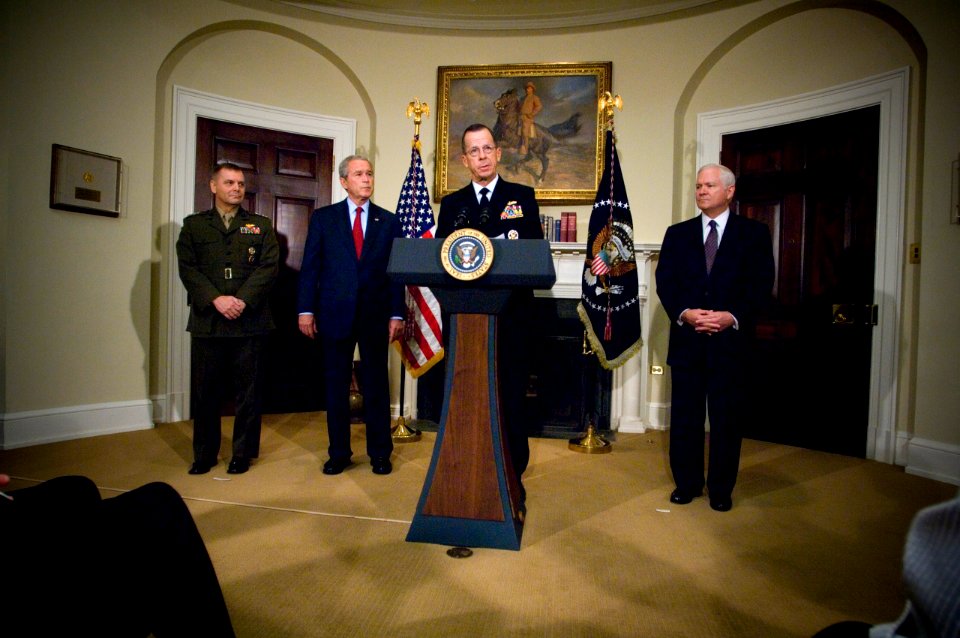 US Navy 070628-N-0696M-146 Chief of Naval Operations (CNO) Adm. Mike Mullen speaks following his nomination by President George W. Bush as Chairman of the Joint Chiefs of Staff