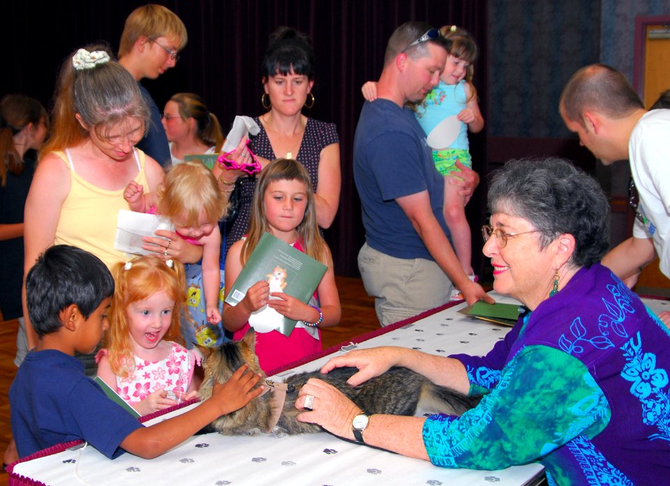 US Navy 070628-N-4995K-052 Cathy Conhiem and Henry the Cat, author and star of the best-selling children's book,