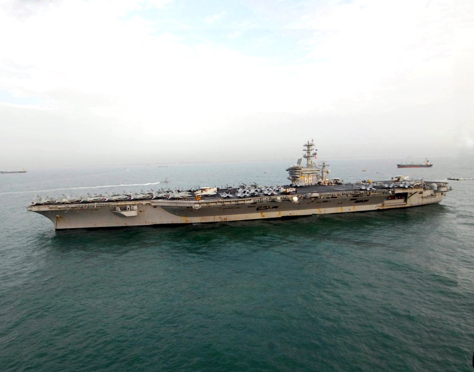 US Navy 070702-N-6326B-041 The nuclear-powered aircraft carrier USS Nimitz (CVN 68) prepares to drop anchor off the coast of Chennai, India. Nimitz is the first nuclear-powered aircraft carrier to visit India